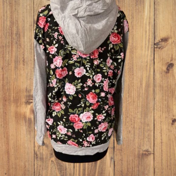 Black Floral & Grey Hoodie - Picture 3 of 6
